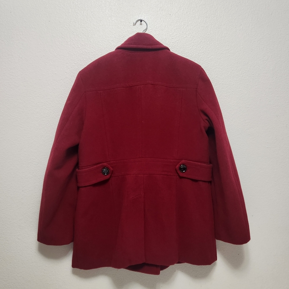 Calvin Klein Wool Blend Double Breasted Red Peacoat Coat Women's Size 14 Classic - Picture 2 of 12